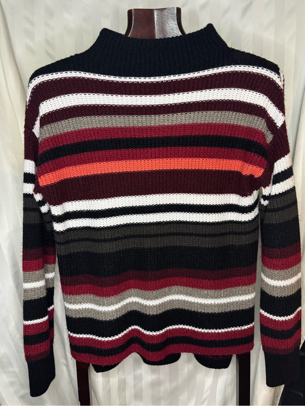 Reitmans Black, Burgundy, Cream & Orange Striped Turtleneck Sweater